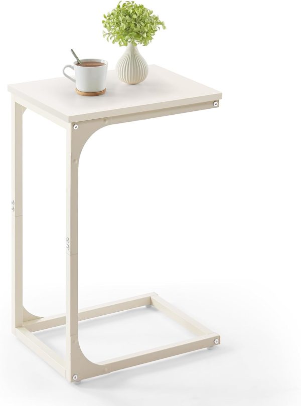 C-Shaped End Table, Small Side Table for Couch, Sofa Table with Metal Frame for Living Room, Bedroom, Bedside, Rustic Brown and Black