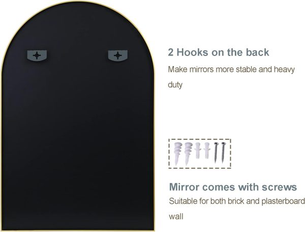 6152oD7TdAL._AC_SL1500 Arched Wall Mirror for Bathroom,Mirrors for Wall,24''x36'',Vanity Mirror for Bedroom Dresser, Entryway, Living Room, Metal Frame (36''x24'',Gold)