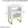 Rattan Nightstand,Modern Boho Farmhouse Wood Bedside Table with Storage Drawer and Open Shelf,Small Gold Frame Side End Table for Bedroom,Living Room,Office(White)