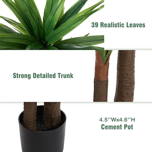 Dracaena Indoor Plant 4ft Tall Faux Plant Indoor Large Fake Plants Potted Yucca Tree Tropical Floor Plant Artificial Silk Palm Trees for Home Office Store Decor Housewarming Gift
