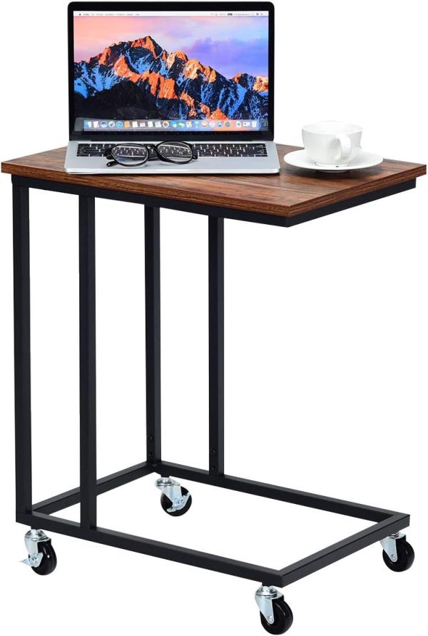 619h9zk14pL._AC_SL1200 Tangkula Industrial Mobile End Table, Movable Side Table for Coffee Tablet, Rustic C Table with Rolling Casters, Portable Side Table for Couch Bed, Sofa, Living Room Bedroom