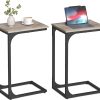 C-Shaped End Table, Small Side Table for Couch, Sofa Table with Metal Frame for Living Room, Bedroom, Bedside, Rustic Brown and Black