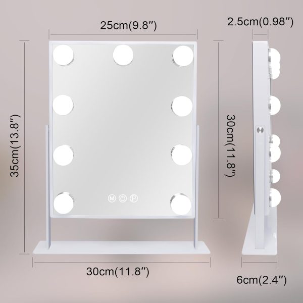 61C0-7wKxFL._AC_SL1500 Vanity Mirror with Lights Hollywood Lighted Makeup Mirror with 9 Dimmable Bulbs & 3 Color Lighting Modes, Detachable 10X Magnification Mirror and 360 Degree Rotation(White)