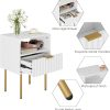 61D3DL7e04L._AC_SL1500 Nightstand,Fluted Bedside Table with Gold Frame,White Nightstand,Bedside Furniture, Modern Side Table with Drawer and Shelf for Bedroom,Living Room