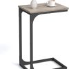 C-Shaped End Table, Small Side Table for Couch, Sofa Table with Metal Frame for Living Room, Bedroom, Bedside, Rustic Brown and Black