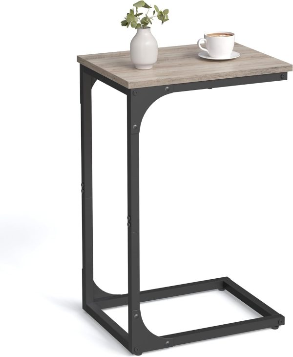 C-Shaped End Table, Small Side Table for Couch, Sofa Table with Metal Frame for Living Room, Bedroom, Bedside, Rustic Brown and Black