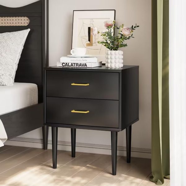 61F5u5PBBYL._AC_SL1132 White Night Stand, Mid Century Modern Wood Nightstand with One Drawer, Bedside Table with Open Storage Shelf and Solid Wood Legs, Bed Side Table for Bedroom, End Tables for Living Room