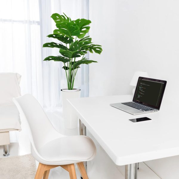 Set of 2 Artificial Monstera Deliciosa Plants in Pots, Fake Tropical Palm Tree with Greenery Leaves Stems, 28 Inch Artificial Cheese Plant for Home Bathroom, Office, Windowsill Decor