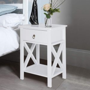 White bedside table, small bedside table with drawers and shelves, farmhouse bedside table bedroom, coffee table, bedside table, white side table with rustic handles, suitable for small spaces, dormitories, children's room, living room