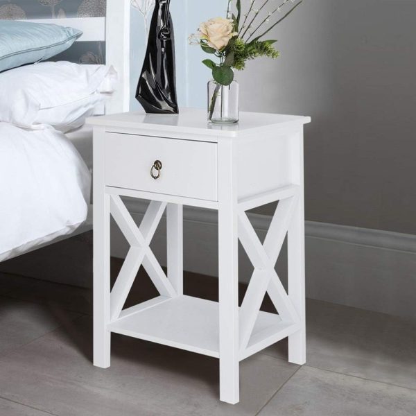 61GW5HOni0L._AC_SL1000 White bedside table, small bedside table with drawers and shelves, farmhouse bedside table bedroom, coffee table, bedside table, white side table with rustic handles, suitable for small spaces, dormitories, children's room, living room