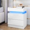 61Gfpokbh6L._AC_SL1200 LED Nightstand White Nightstand with Led Lights Modern Night Stand with 2 High Gloss Drawers Led Bedside Table Smart Nightstand for Bedroom 20.5” Tall