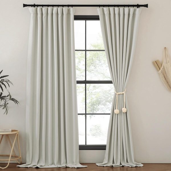 Faux Linen Curtains 90 inches Long for Doorway, Pinch Pleated Thick Room Darkening Window Treatments Noise Reducing Privacy for Living Room/Bedroom, Natural, W34 x L90, 2 Panels