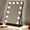 Vanity Mirror with Lights, Black Lighted Makeup Mirror with 12 LED Bulbs for Desk and Wall, Dimmable 3 Lighting Modes, 360-degree Rotating with USB-C and Charger (16”x12”)