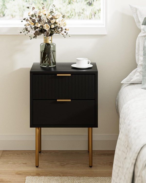 61Hjev_dX0L._AC_SL1500 Nightstand with Charging Station,Small Bedside Table with Gold Frame,White Night Stand,Bedside Furniture,Side Table with Drawer and Shelf for Bedroom,Living Room,Stripe