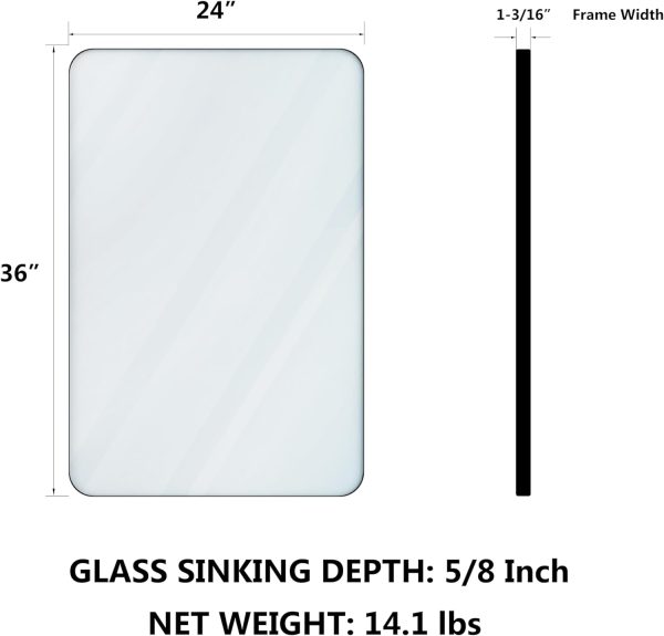 Black Bathroom Mirror for Wall, 24 x 36 Inch Rounded Rectangle Metal Framed Bathroom Wall Vanity Mirror Farmhouse, 1/4-inch Shatterproof Glass | Ultra-Flush Hanging