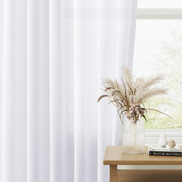 61J3WXlooVL._AC_SL1500 Pure White Linen Curtains 90 Inch Length for Living Room Bedroom 2 Panels Set Rod Pocket Light Filtering Semi Sheer Window Curtains 52 Inch Width Boho Farmhouse Linen Drapes, W52xL90