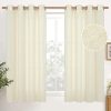 Natural Linen Curtains 63 Inch Length 2 Panels Bronze Grommet Linen Textured Short Window Drapes Light Filtering for Living Room Bedroom, 52 X 63 Inch