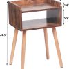 Nightstand, Mid-Century Modern Bedside Table with Solid Wood Legs, Adorable and Practical End Side Table with Open Storage Shelf, Fashion Bedroom Furniture Rustic Brown.