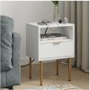 61MSJyQTQlL._AC Nightstand with Charging Station,Small Bedside Table with Gold Frame,White Night Stand,Bedside Furniture,Side Table with Drawer and Shelf for Bedroom,Living Room,Stripe