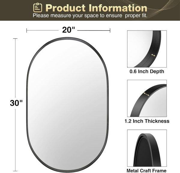 Black Oval Mirror for Bathroom Vanity 20x30 Inch, Matte Black Bathroom Mirrors for Wall Metal Frame, Wall Mounted Mirror for Bedroom Living Room Wall Decor Hang Vertical and Horizontal