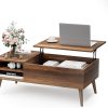 Wood Lift Top Coffee Table with Hidden Compartment, Storage Shelf and Metal Frame, Modern Center Table for Home Living Room Office (Deep Brown)