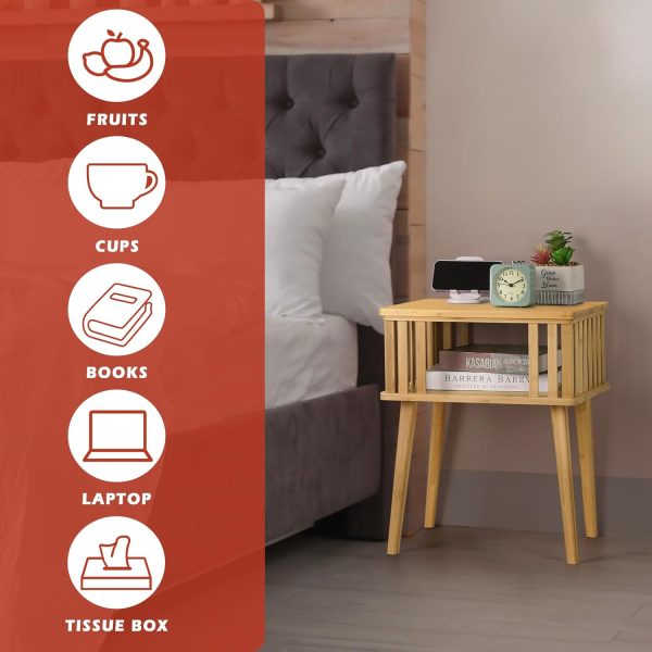 61O3xpee0gL._AC_SL1500 Bamboo Nightstand with Solid Legs Small Side Tables Mid Century Modern Bedside Table for Kids' Bedroom and Small Space, Natural