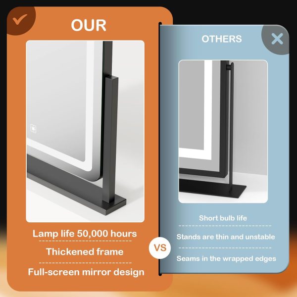 61O57oIyvHL._AC_SL1500 Makeup Vanity Mirror with Lights 15.2" Large LED Lighted Mirror, Hollywood Make Up Mirror with Lighting for Bedroom Tabletop, Smart Touch, Detachable 10X Magnification 360° Rotation, (White)