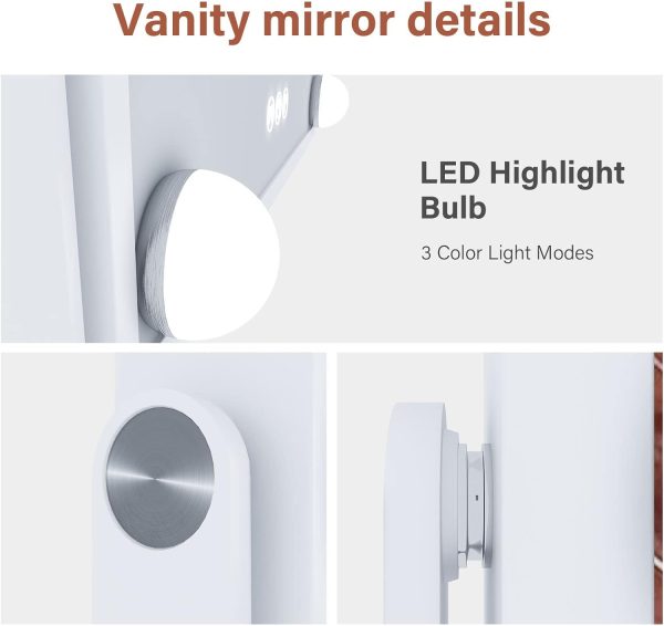 Hollywood Vanity Mirror with Lights, Vanity Makeup Mirror with 9 LED Bulbs, 3 Color Lighting Modes, U-Shaped Bracket, Smart Touch Control