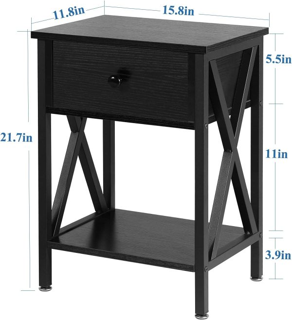 61PlsUzbVRS._AC_SL1500 Nightstands, Modern End Side Tables,Night Stand with Drawer &Storage Shelf for Bedroom living Room Office Lounge, Black