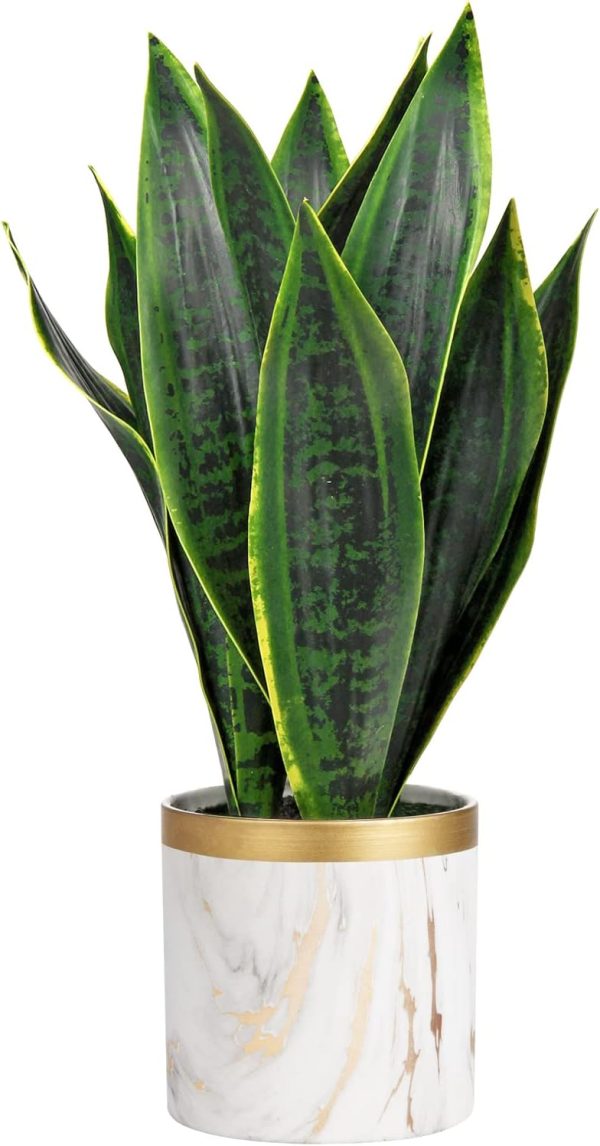 Fake Snake Plant 16" Faux Potted Plant Artificial Snake Plant with White Ceramic Pot Sansevieria Plant Perfect for House Modern Living Room Office Housewarming Gift Indoor Decor