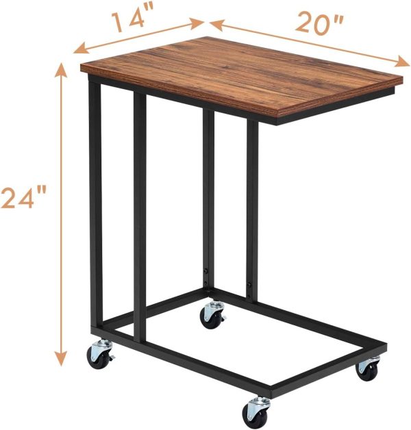 61SfifTlbdL._AC_SL1200 Tangkula Industrial Mobile End Table, Movable Side Table for Coffee Tablet, Rustic C Table with Rolling Casters, Portable Side Table for Couch Bed, Sofa, Living Room Bedroom