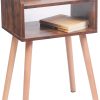 Nightstand, Mid-Century Modern Bedside Table with Solid Wood Legs, Adorable and Practical End Side Table with Open Storage Shelf, Fashion Bedroom Furniture Rustic Brown.