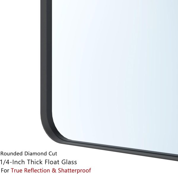 Black Bathroom Mirror for Wall, 24 x 36 Inch Rounded Rectangle Metal Framed Bathroom Wall Vanity Mirror Farmhouse, 1/4-inch Shatterproof Glass | Ultra-Flush Hanging