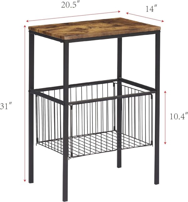 61Tf2KodziL._AC_SL1500 Tall Side End Table,Nightstands Shelf Storage Organizer with Versatile Metal Basket for Telephone Entryway/Living Room/Bedroom/Kitchen,31" H, 1 Set, Rustic Brown