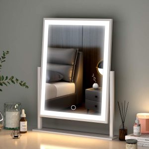 61YGFQIrEVL._AC_SL1200 Lighted led Makeup Mirror Hollywood Mirror Vanity Makeup Mirror with Lights Smart Touch Control 3-Gear Dimable Light 360°Rotation (12in. White)