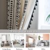 Geometric Semi-Blackout Window Curtains 2 Panels Boho Linen Room Darkening Curtains Tassels Rod Pocket Window Drapes for Bedroom Living Room(52" W x 63" L Pair, Cream)