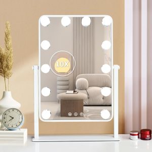 61_8R1JqMeL._AC_SL1000 Makeup Vanity Mirror with Lights,17.5"×13.7" Tabletop Led Hollywood Mirror with 12 Dimmable Bulbs,Smart Touch Control 3 Colors Light 10X Magnification 360°Rotation