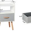 NightStand with Fabric Drawer, Bedside Table with Solid Wood Legs, Minimalist and Practical End Side Table with Open Storage Shelf for Bedroom, White.