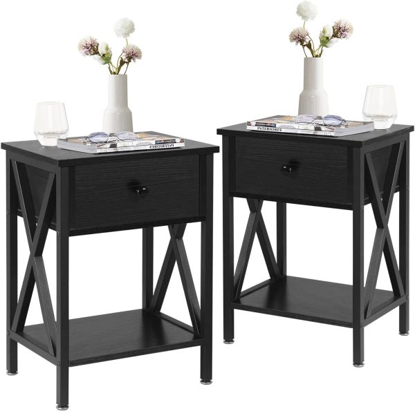61_sxQUkfLL._AC_SL1500 Nightstands, Modern End Side Tables,Night Stand with Drawer &Storage Shelf for Bedroom living Room Office Lounge, Black