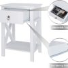 61a5aIELQkL._AC_SL1500 White bedside table, small bedside table with drawers and shelves, farmhouse bedside table bedroom, coffee table, bedside table, white side table with rustic handles, suitable for small spaces, dormitories, children's room, living room