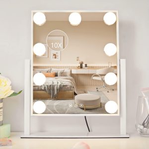 61aBMfRdmZL._AC_SL1500 Vanity Mirror with Lights, Makeup Mirror with Lights,3 Color Lighting Modes Detachable 10X Magnification Mirror Touch Control,360°Rotation, White.