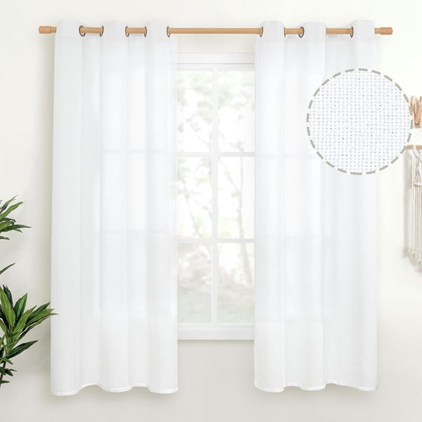 Natural Linen Curtains 63 Inch Length 2 Panels Bronze Grommet Linen Textured Short Window Drapes Light Filtering for Living Room Bedroom, 52 X 63 Inch