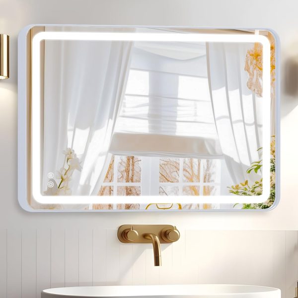 Hollywood Bathroom Mirror 12"*16", Framed Lighted Bathroom Vanity Mirror, Wall Mounted, Dimmable LED Mirror for Bathroom,Gold