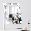 61eF8NfdSfL._AC_SL1500 Hollywood Vanity Mirror with 9 Dimmable Bulbs Lights, Three Color Lighting Modes, and 5X Magnification, Smart Touch Control, 360°Rotation (White,Gift Box)
