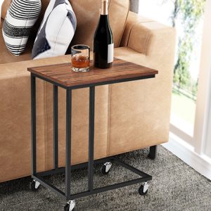 Tangkula Industrial Mobile End Table, Movable Side Table for Coffee Tablet, Rustic C Table with Rolling Casters, Portable Side Table for Couch Bed, Sofa, Living Room Bedroom
