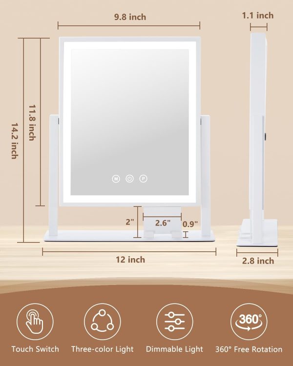 61fSeGFSB4L._AC_SL1500 Vanity Mirror with Lights, Hollywood Makeup Mirror with Lights Phone Holder, Smart Touch Control, 3 Color Lighting Modes with Detachable 10x Magnification Mirror, 360°Rotation, White