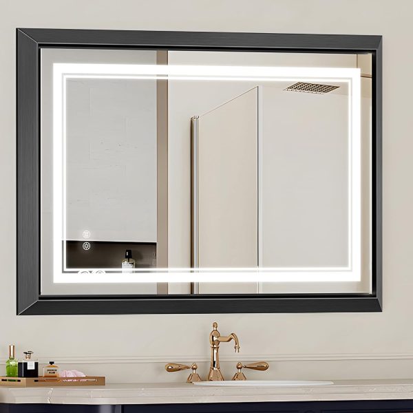 Hollywood Bathroom Mirror 12"*16", Framed Lighted Bathroom Vanity Mirror, Wall Mounted, Dimmable LED Mirror for Bathroom,Gold