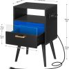 Nightstand with Charging Station and LED Lights, Night Stands with Drawer, End Bedside Table with USB Ports & Outlets, Side Table for Bedroom, LED Nightstands, for Bedroom, Black BB01UDBZ01