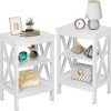 61l7bK37WlL._AC_SL1500 Nightstand Sofa Side Table with 3-Tier Storage Shelf for Living Room, Bedroom, Stable Steel Frame, Easy Assembly, End, White