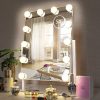 61l9lQpgl2L._AC_SL1000 Hollywood Vanity Mirror with 9 Dimmable Bulbs Lights, Three Color Lighting Modes, and 5X Magnification, Smart Touch Control, 360°Rotation (White,Gift Box)